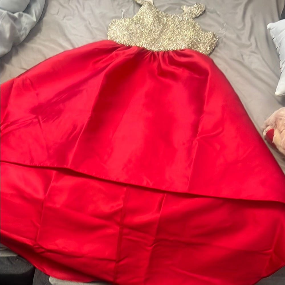 Rare Editions Red and Cream Pleated Gown for Weddings